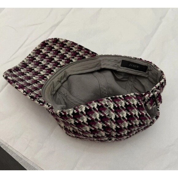 J. Crew Houndstooth Purple Gray Wool Blend Cap 100% Cotton Lining One Size Adj - Picture 9 of 14